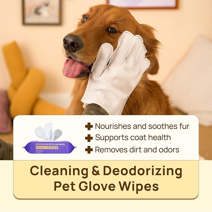 HICC PET Cleaning Deodorizing Glove Wipes for Dogs & Cats, Vet Recommended Hypoallergenic Hydrating & Nourish Fur Pet Grooming Glove Wipes, Pet Bathing Wipes for Horse Coat Care, 20pcs Rose Scent
