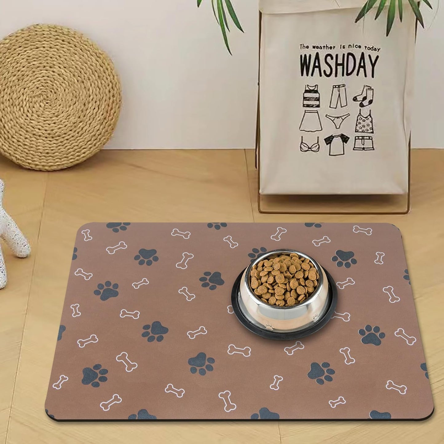 Pet Cat Dog Food Mat Non Slip Mat for Dog Water Bowl Mat Quick Dry Absorbent Cat Feeding Mat, 32 * 17 in, Brown