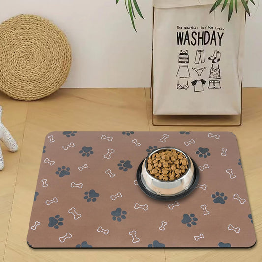 Pet Cat Dog Food Mat Non Slip Mat for Dog Water Bowl Mat Quick Dry Absorbent Cat Feeding Mat, 32 * 17 in, Brown