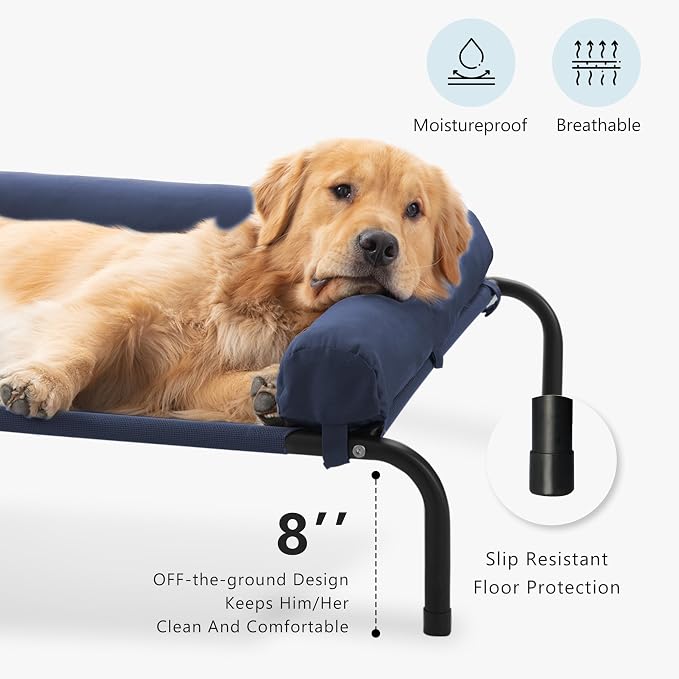 Cooling Elevated Dog Bed for Large Dogs, Outdoor Raised Dog Beds Dogs Cot | Dogs Bed W/Breathable Mesh, Pet Cots W/Removable Waterproof Bolster