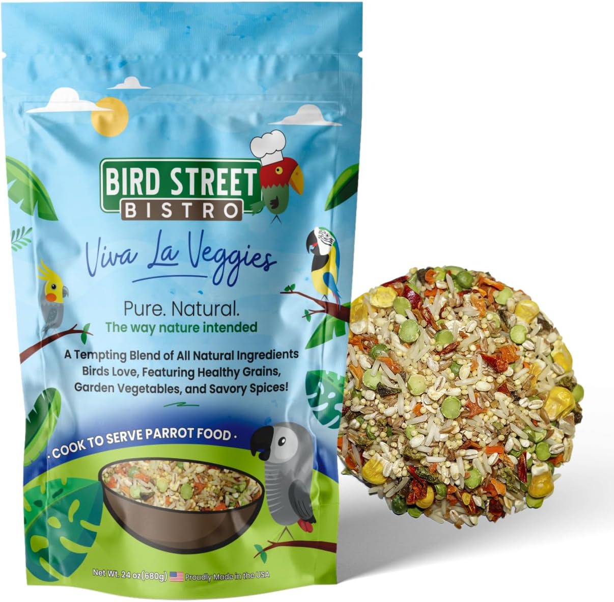 Parrot Food - Parakeet - Cockatiel - Cooks in 3-15 min w/Natural & Organic Grains - Legumes - Non-GMO Fruits, Vegetables, & Healthy Spices