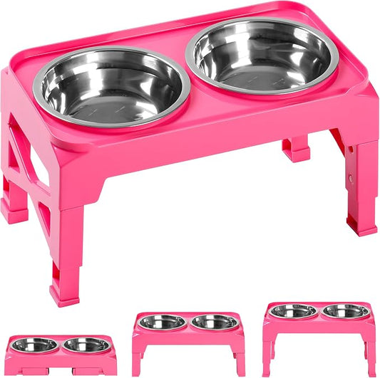 Hubulk Elevated Dog Bowls with 2 Stainless Steel Dog Food & Water Raised Bowls with No Spill Edge Non-Slip Stand Adjusts to 3 Heights(2.75", 6.0", 7.5") for Small Medium Dogs and Pet