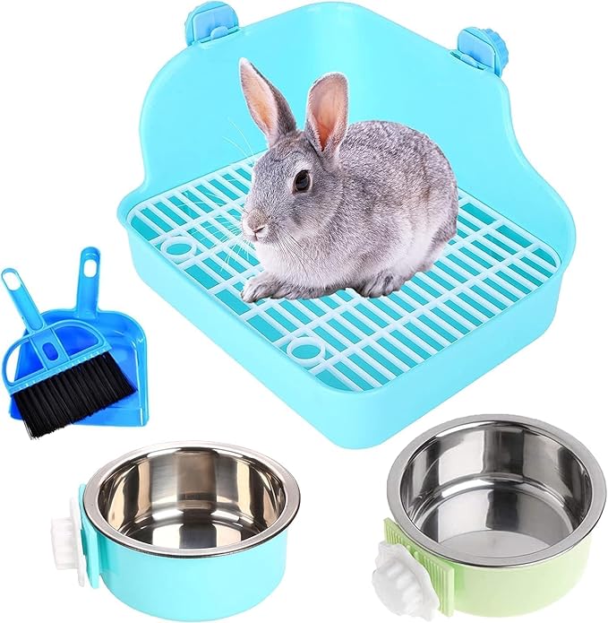 Rabbit Litter Box for Cage Bunny Corner Litter Bedding Box Small Animal Litter Pan Hanging Pet Bowls Cage Potty Trainer Pet Toilet for Rabbit Bunny Guinea Pigs Small Animals(Blue)
