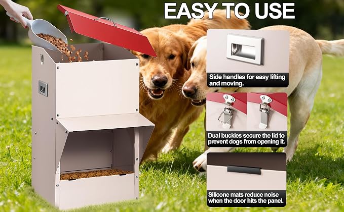 Outdoor Gravity Dog Feeder, 50 lb Large Capacity Automatic Dog Food Dispenser, Heavy Steel Weather-Resistant Pet Feeder with Clear Viewing Door, Wall or Ground Mount for Large Dogs