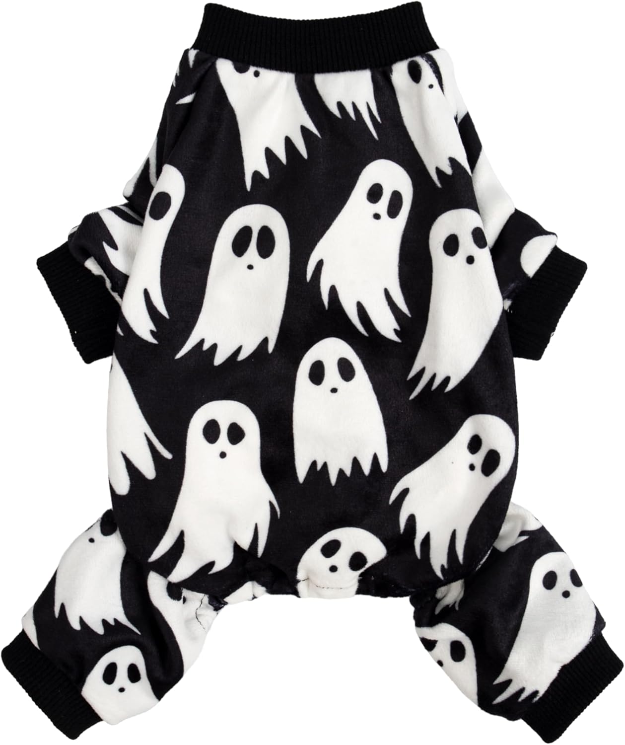 Fitwarm Halloween Ghost Dog Pajamas, Funny Halloween Costumes for Dogs, Fleece Dog Onesie with Feet, Doggy Clothes for Small Dogs Boy Girl, Pet Apparel, Black, White, XS