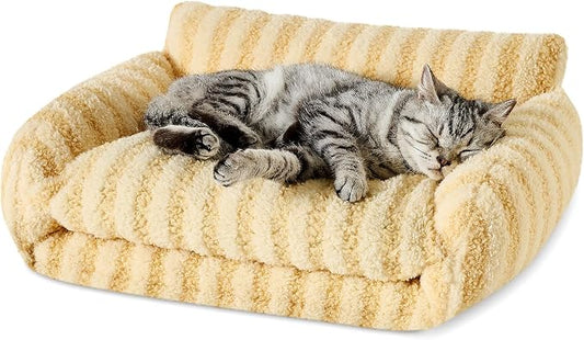 Hollypet Cat Bed Small Dog Orthopedic Couch Beds for Pets up to 13 lbs | Fluffy Multifunctional Double-Layer Warming Kitten Pet Couch Orthopedic Beds with Machine Washable Cover and Non-Slip Bottom