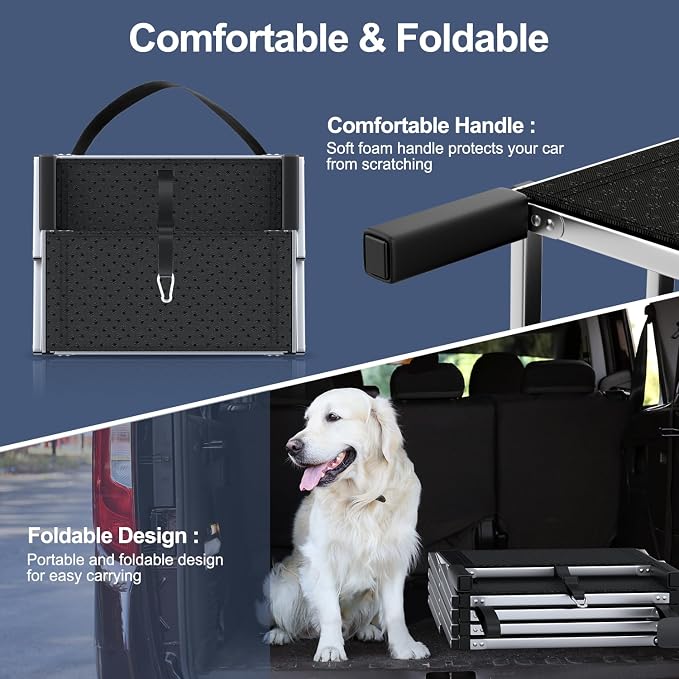 Foldable Dog Stairs for Car, 17" Aluminum Dog Steps for Car 4 Steps | Collapsible Dog Ramp for Car with Non-Slip Surface, Portable Pet Ramps Stairs SUV, High Beds, Truck, Supports up to 200 lbs