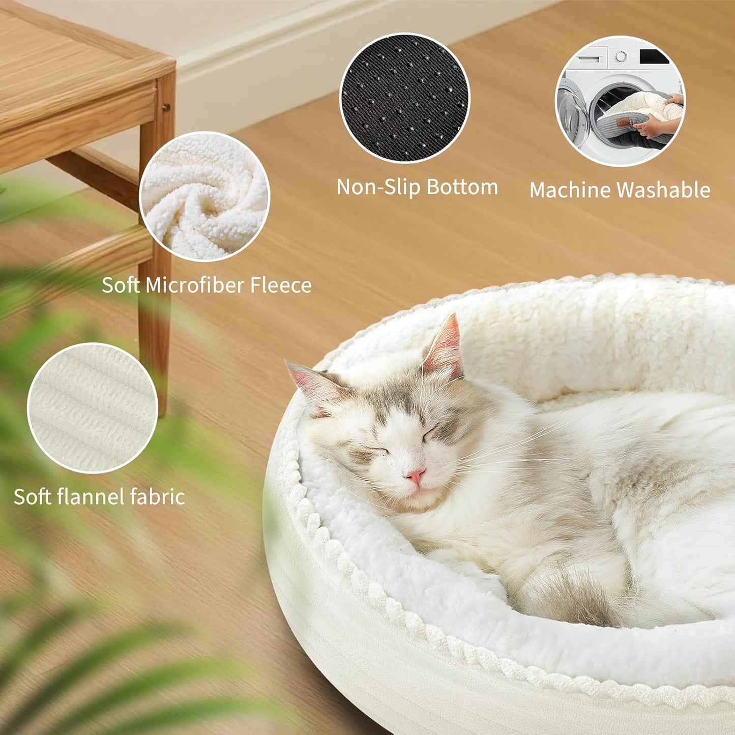 20in Cream Round Cat Dog Bed Gift for Large Medium Small Dogs Cats, Machine Washable Sleeping Sofa, Non-Slip Bottom Breathable Soft Calming Pet Cuddler for Indoor/Outdoor/Car/Cage