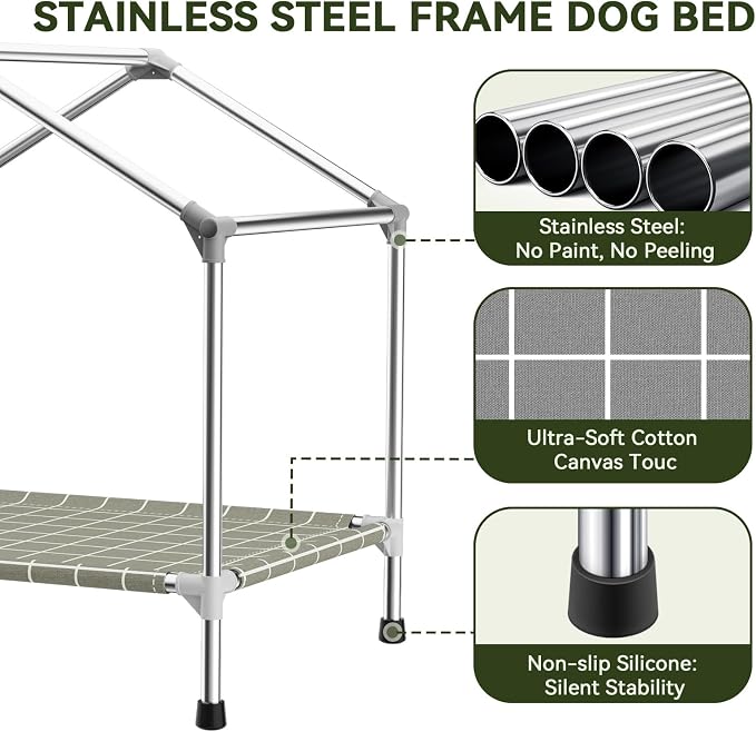 Elevated Dog House for Medium Dogs, Raised Dog Bed with Removable Canopy | Weather-Resistant Sunshade Fabric, Indoor & Outdoor Portable Pet Tent, Rust-Proof Stainless Steel Frame, for Medium Dogs