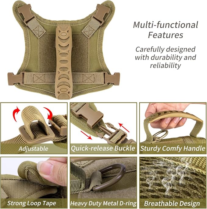 Tactical Nylon Adjustable Dog Vest Harness Comfy Mesh Padding Puppy Vest with Quick-Release Buckle and Rubber Handle for Small Dog/Big Cat