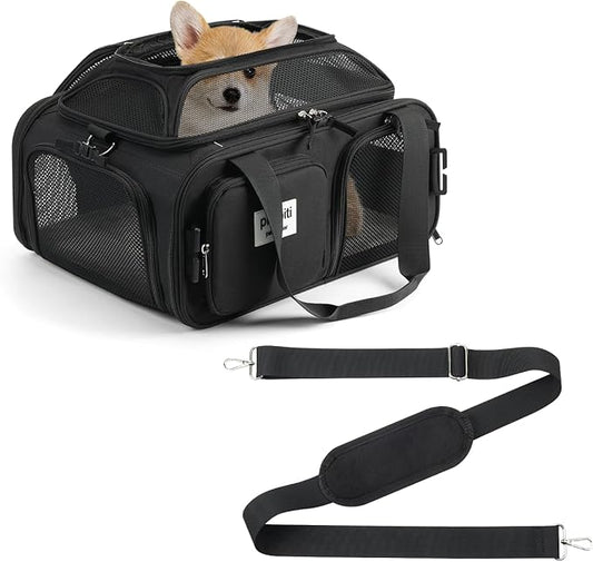 pidipiti 17x13x8 Frontier Allegiant Breeze Airline Approved top Expandable pet Carrier for Extra-Small Dog/Small cat up to 5 lbs(All Black)