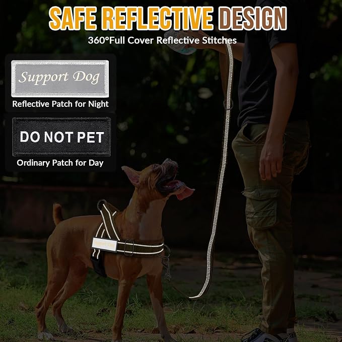 SlowTon No Pull Dog Harness with Front Clip - Heavy Duty, Soft Padded | Neck & Chest Adjustable, Tactical Pet Vest and Leash Set for Large Medium Sized Dogs, for Easy Walk & Training, Tan S
