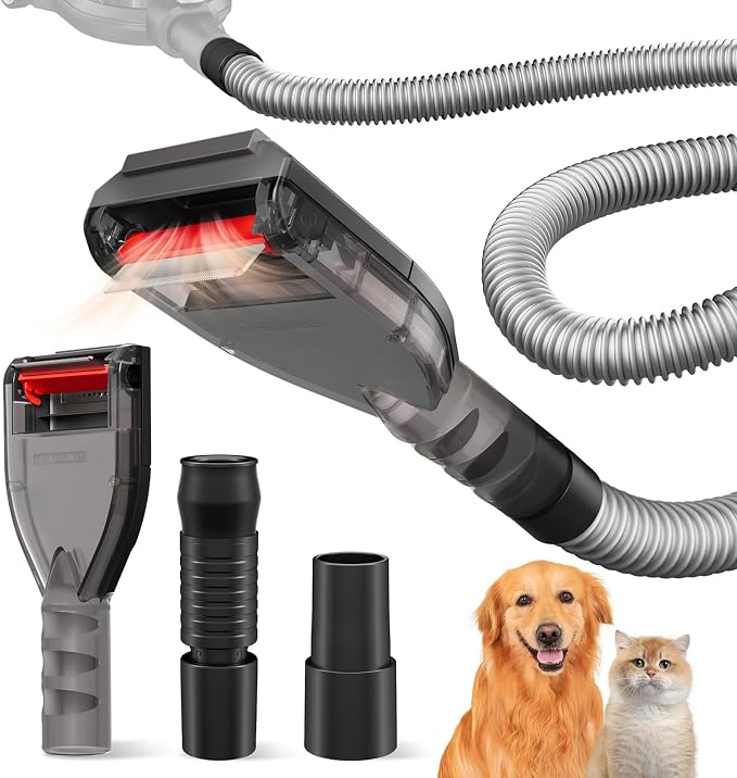 Portek Dog Brush Vacuum Attachment for Shark Navigator Lift Away NV360 Rotator NV501 Rocket HV301 HV322 Stratos AZ300, Pet Hair Shedding Grooming Tool Kit with Extension Hose Adapters
