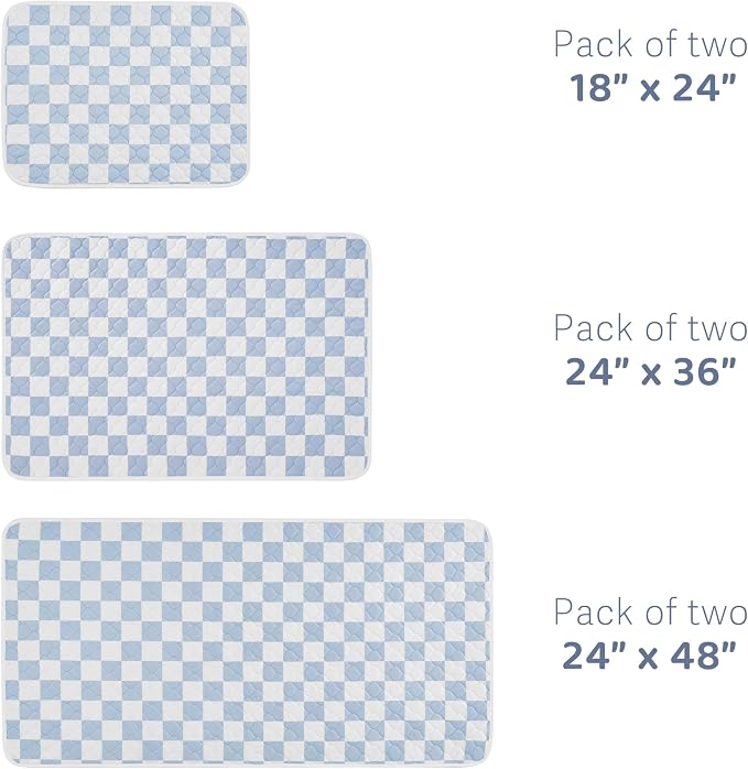 2 Pack Blue Checkered Washable Pee Pads for Dogs, Checkered Reusable Dog Pee Pads, for Puppy Playpen, Crate, Whelping Box, Potty Training, Cute Aesthetic Absorbency, Leak-Proof Non-Slip, Large
