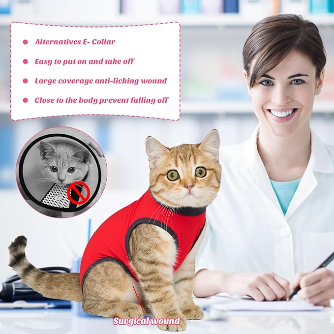 Coppthinktu Cat Recovery Suit for Abdominal Wounds or Skin Diseases, Cat Onesie for Cats After Surgery Female Kitten Recovery Suit, Breathable E-Collar Alternative After Spay Anti Licking