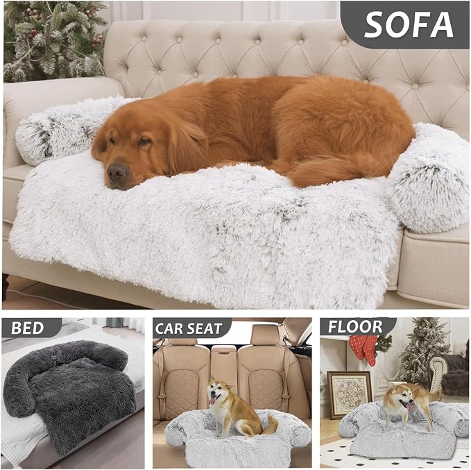 Luxurious Calming Dogs/Cats Bed Mats, Dog Pad Washable Removable Couch Cover, Plush Long Fur Mat for Pets, Waterproof Lining, Perfect for Small, Medium and Large Dogs and Cats (Beige, 59"x39")