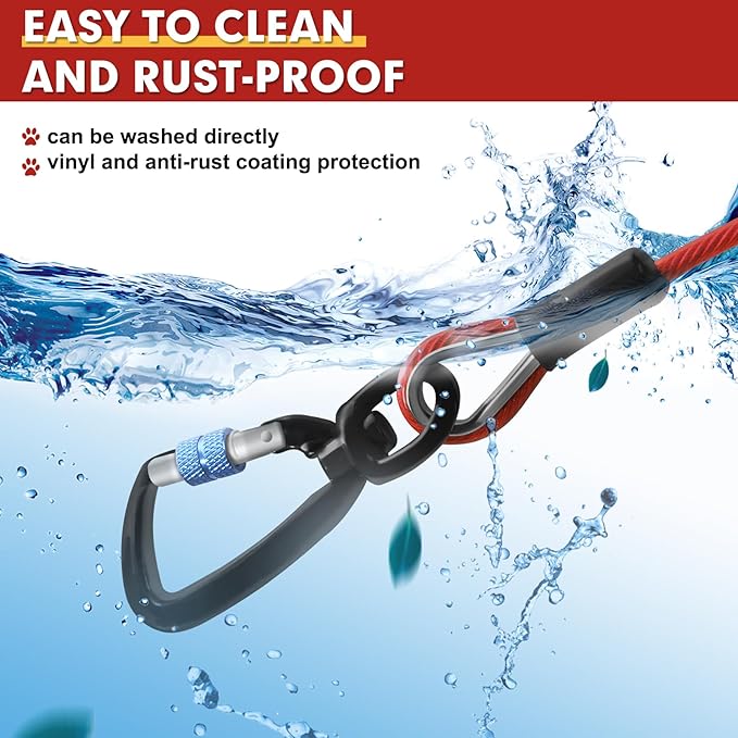 Snagle Paw Dog Leads for Yard 50FT-1000LBS Break Strength,Heavy Duty Tie Out Cable for Dogs with Swivel Lockable Hook & Spring,Chew Proof Dog Chain for Outside,Dog Run Cable for Medium Large Dogs