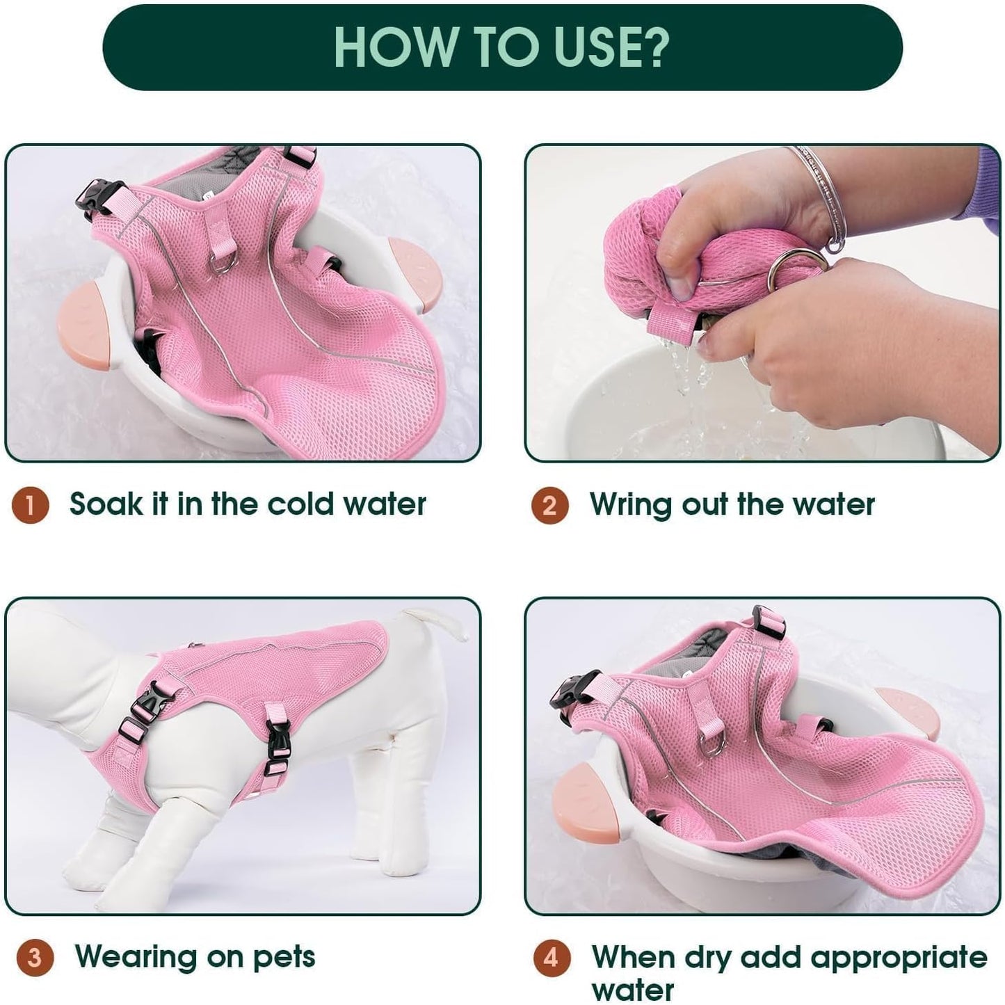 Kuoser Dog Cooling Vest for Large Dogs, Lightweight Doggie Cooler Jacket Breathable Mesh Pet Cooling Shirts Reflective Puppy Cool Harness for Beach, Hiking, Walking Pink XL