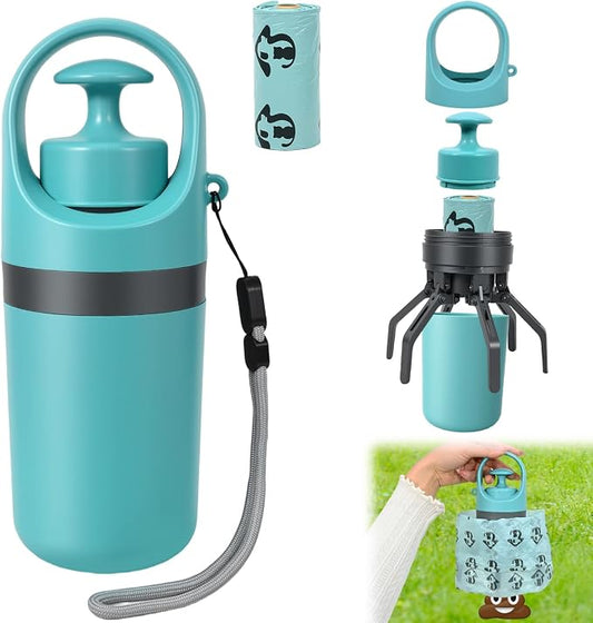 STHF Easy one-Hand Dog Waste Pickup. Portable Claw Tool Includes Bag Dispenser, 2 Rolls, Odor-Resistant. for All Surfaces & Dogs.