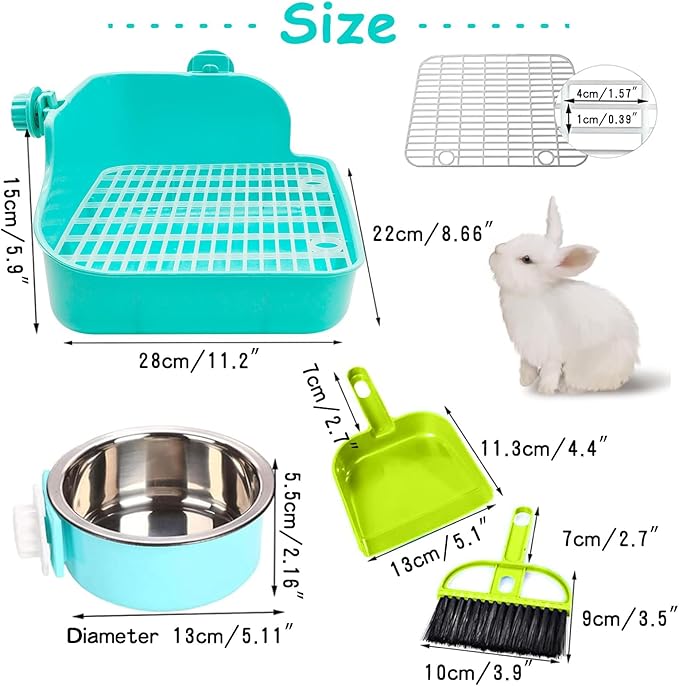 PINVNBY Rabbit Litter Box for Cage Bunny Corner Litter Bedding Box Small Animal Litter Pan Hanging Pet Bowls Cage Potty Trainer Pet Toilet for Rabbit Bunny Guinea Pigs Small Animals（Green）