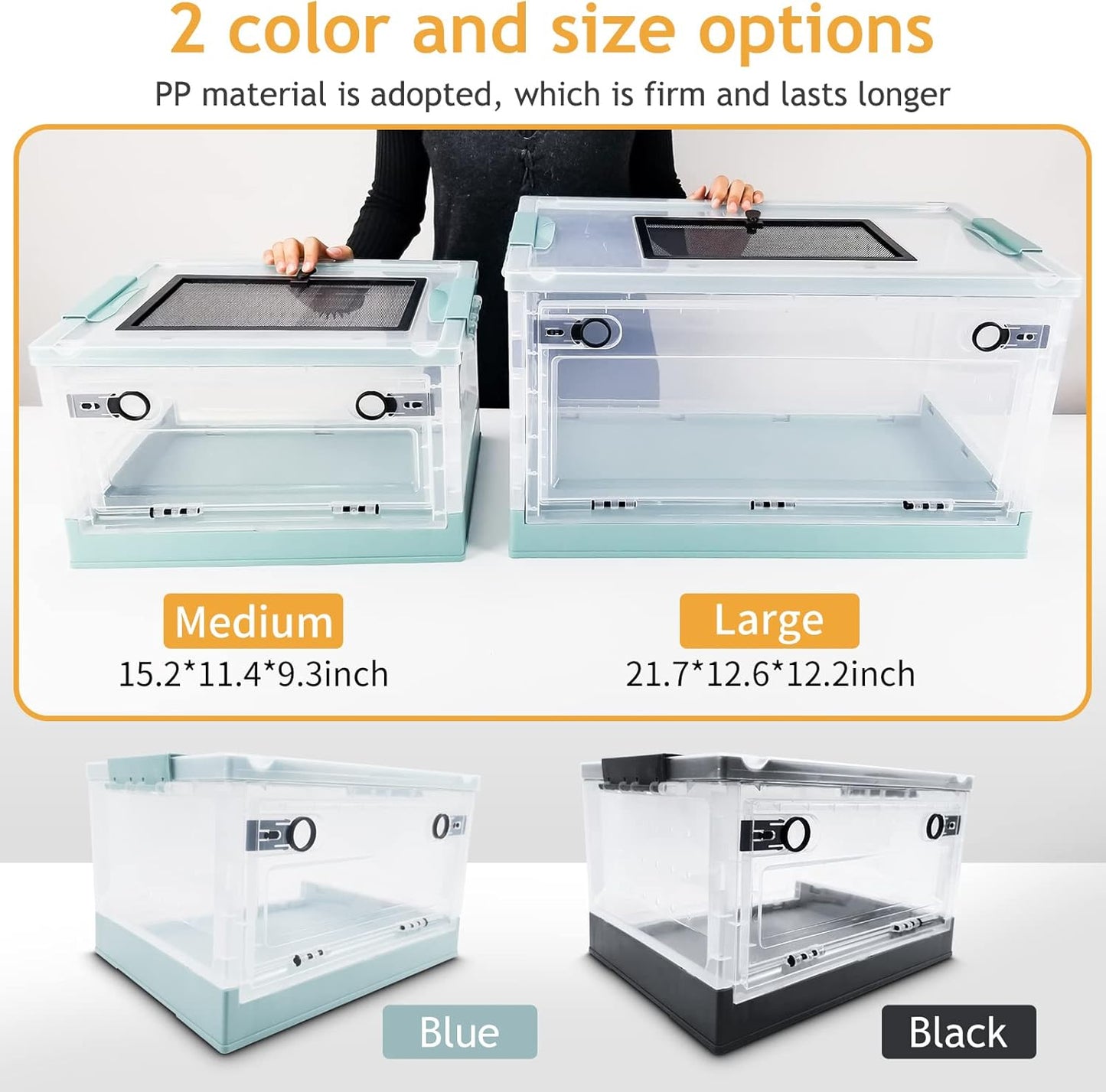 Foldable Reptile Terrariums Kits with Plant, Feeding Bowl, Carpet, Easy to Carry, Easy to Move with Wheels, Heat-Resistant Material, Suitable for Lizard Tortoise Leopard Gecko (Black)