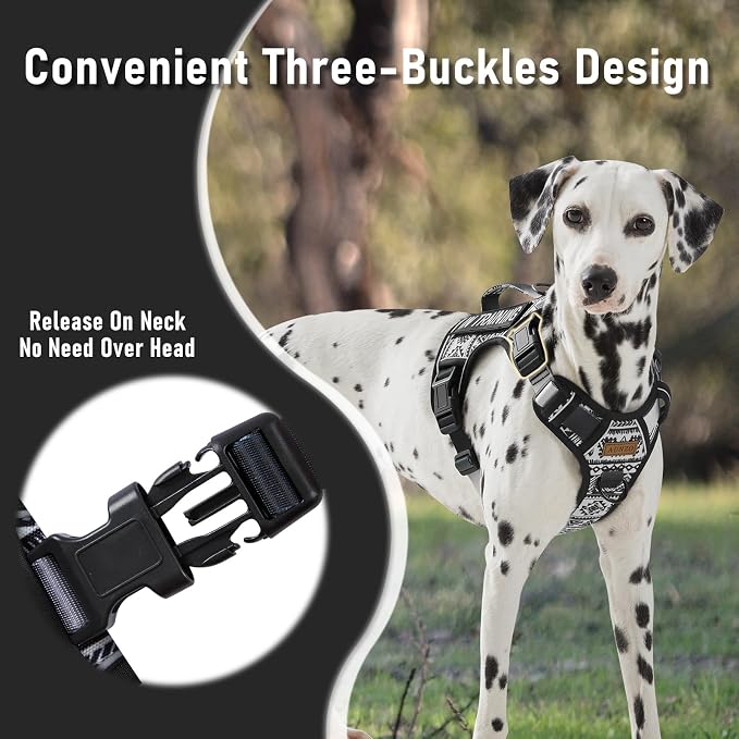 Light Dog Harness for Small Sized Dog Breeds, No-Pull Pet Harness with 2 Leash Clips, Adjustable Soft Padded Dog Vest, Reflective Pet Oxford Vest, Puggle, Terriers, Beagle, Black Ethnic S