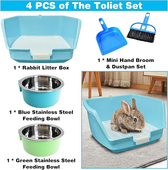 PINVNBY Rabbit Litter Box for Cage Bunny Corner Litter Bedding Box Small Animal Litter Pan Hanging Pet Bowls Cage Potty Trainer Pet Toilet for Rabbit Bunny Guinea Pigs Small Animals
