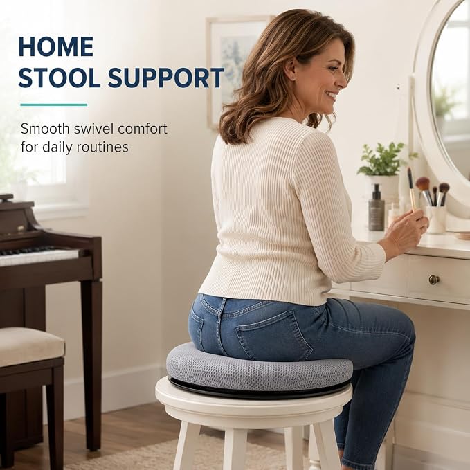 Sojoy iGelComfort Deluxe Gel Swivel Seat Cushion with Supportive Memory Foam 360 Degrees Rotating Seat Cushion for Home,Stool Chair,Office (Gray, 13.5 * 13.5 * 1.75 - Mesh)