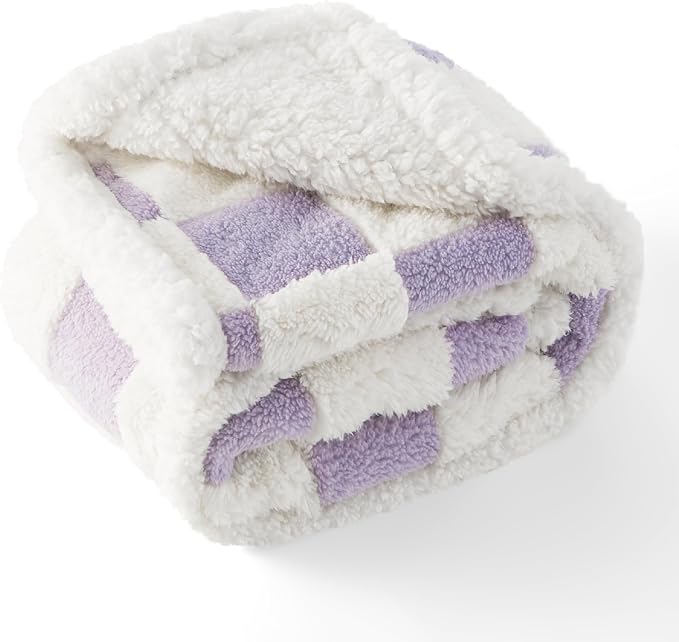 LE SURE Waterproof Dog Blankets for Large Dogs Cute Cozy 3D Jacquard,40x50 | Warm Soft Pet Blanket for Senior Dogs Aesthetic Gift, Washable Sherpa Throw, Reversible Couch Protector, Lavender Checks