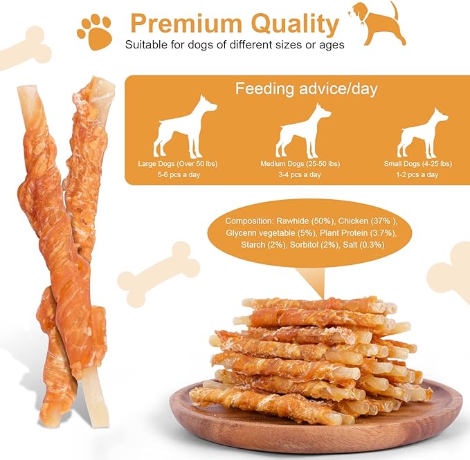 Pawant Chicken Wrapped Rawhides for Dogs Treats Puppy Training Snacks Sticks Dog Rawhide Chews All Natural Dog Treats 0.5lb