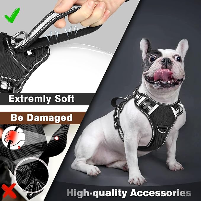 Service Dog Vest No Pull Dog Harness with 7 Dog Patches, Reflective Pet Harness with Durable Soft Padded Handle for Training Small, Medium, Large, and Extra-Large Dogs (X-Large, Black)