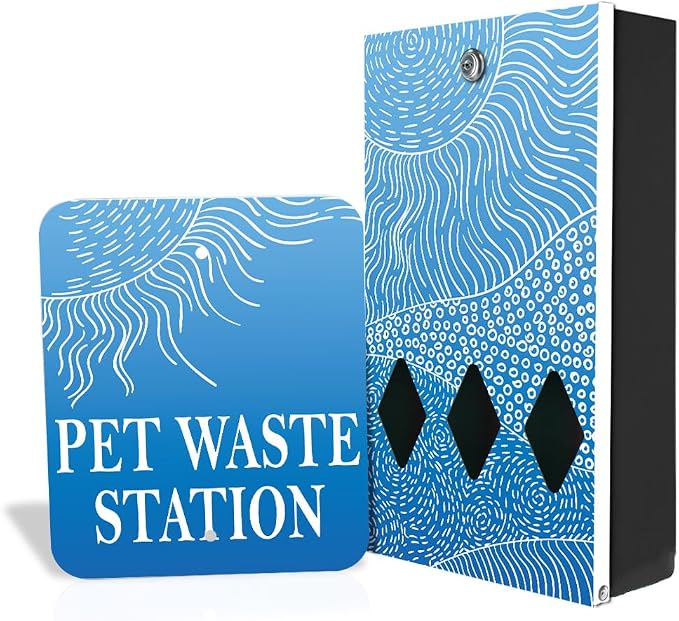 Zero Waste USA - Aluminum Dog Waste Station - Rolling Hills Blue | Black | DISPENSE-ART™ UV-printed aluminum station, 25% larger bag storage, rust-proof commercial design for parks & properties