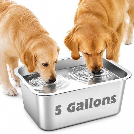 YUEPET Outdoor Dog Water Bowl, 5 Gallon Stainless Steel Bowl for XL Dogs | 5 Gallon Capacity, Extra Large Dogs, Multi-Dog Homes, Food and Water Use, Rounded Corners, Raised Edges, Easy to Clean