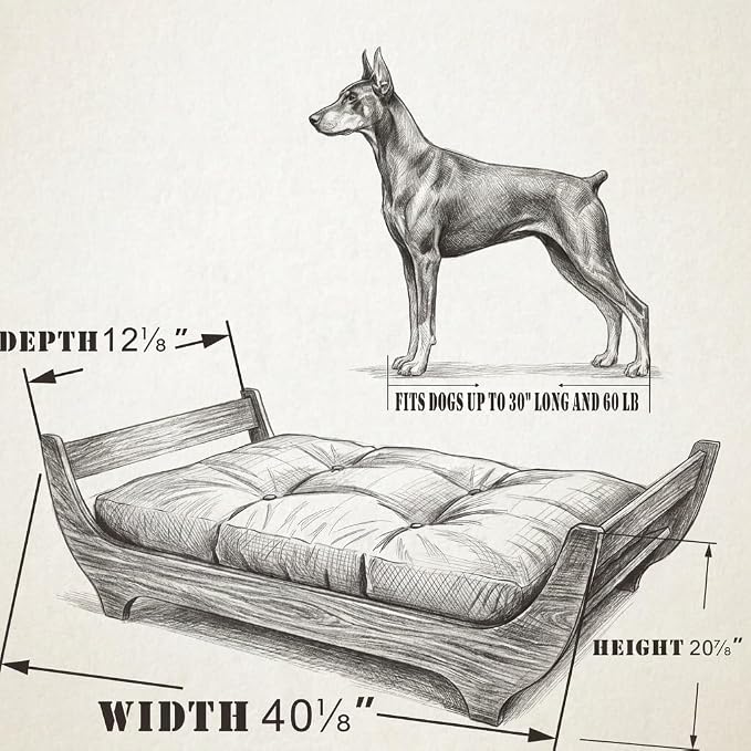 Perugina Wood Elevated Raised Dog Bed Frame Mat Set,Maple Pattern,60lb | Trainer Recommended DutchDesign Sturdy Attractive Dog Sofa Couch Furniture