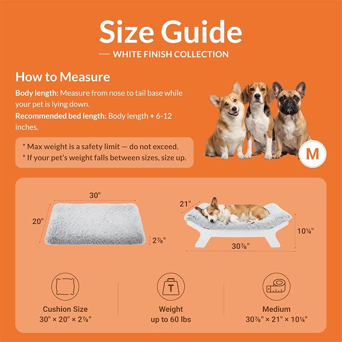 Elevated Wood Dog Bed Frame Mat Set, Whitecolor, Medium | Raised Sturdy Attractive Dog Sofa Couch Furniture,60 lb