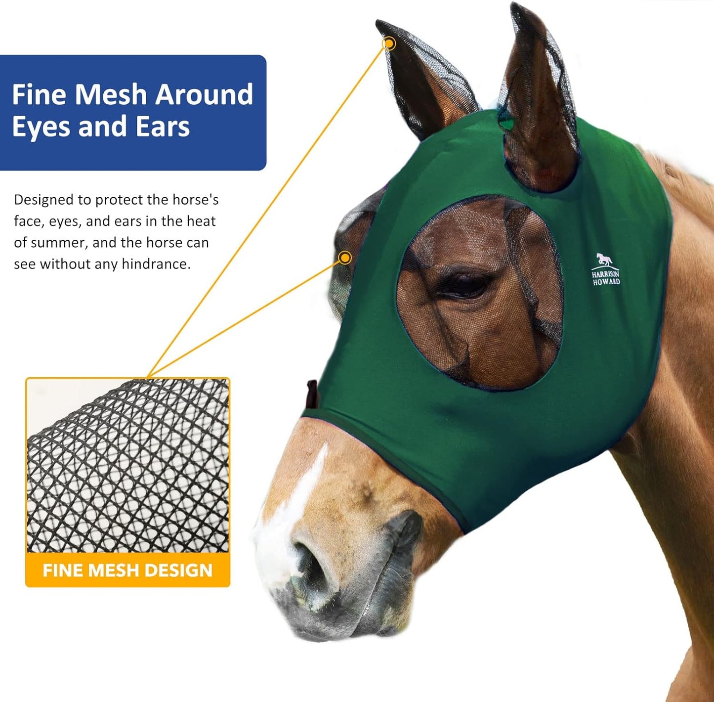 Harrison Howard Super Comfort Stretchy Fly Mask Large Eye Space with UV Protection Soft on Skin with Breathability Deep Green Extra Full Size