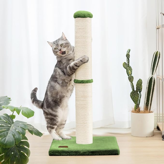 Karolpar 34inch Cat Scratching Post with Natural Sisal Rope 4.3Inch Large Diameter Scratcher Post Tree for Indoor Cats Green