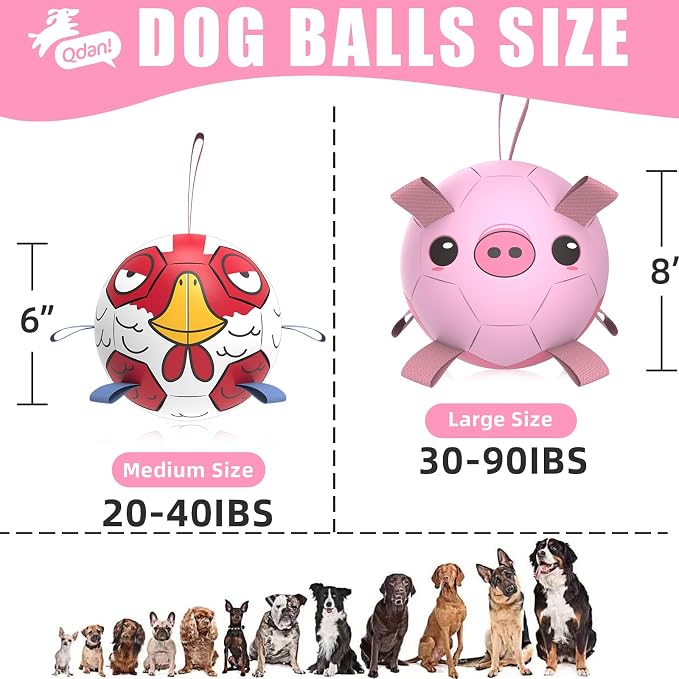 QDAN Dog Toys Soccer Ball with Straps, Interactive Dogs Toys for Tug of War, Puppy Birthday Gifts, Dogs Tug Toy, Dog Water Toy, Durable Dog Balls for Medium & Large Dog - Pink Pig（8 Inch）