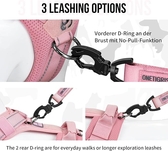 OneTigris Soft Padding No Pull Dog Vest Harness for Medium and Large Dogs | High-tensile Nylon, Adjustable, Reflective, 1 Handle, 3 D-rings, Lightweight, Tough, Easy on/off Tactical Dog Harness