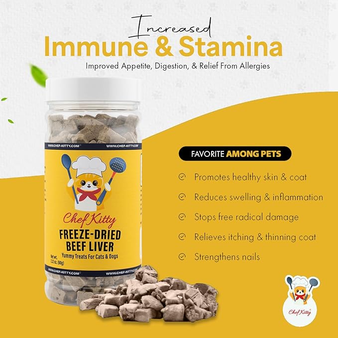 Freeze-Dried Raw Single Ingredient Dog Treats, Beef Liver, High Protein, Health Training Treats or Meal Topper for All Dogs, Grain-Free Inspected & Tested in USA 2.1oz