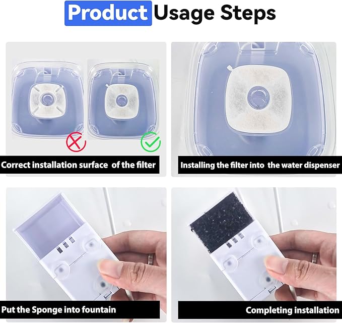24 Packs Cat Water Fountain Filters Replacement,Compatible with VEKEN® for 67 oz/2L, 85 oz/2.5L, 95 oz/2.5L, 135 oz/4L Automatic Pet Fountain (12 Replacement Filters +12 Pre-Filter Sponges)