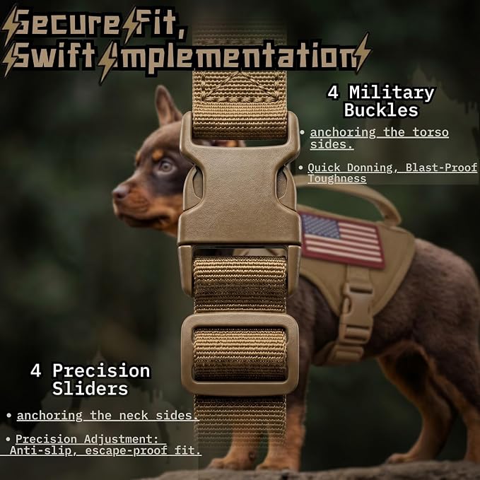 Tactical Dog Harness for Small Dogs, XS Puppy Harness with Handle, No Pull Adjustable Military Vest, Soft Chest Support Pad, D-Ring, Molle Loop Panels, 2 Patches, Khaki