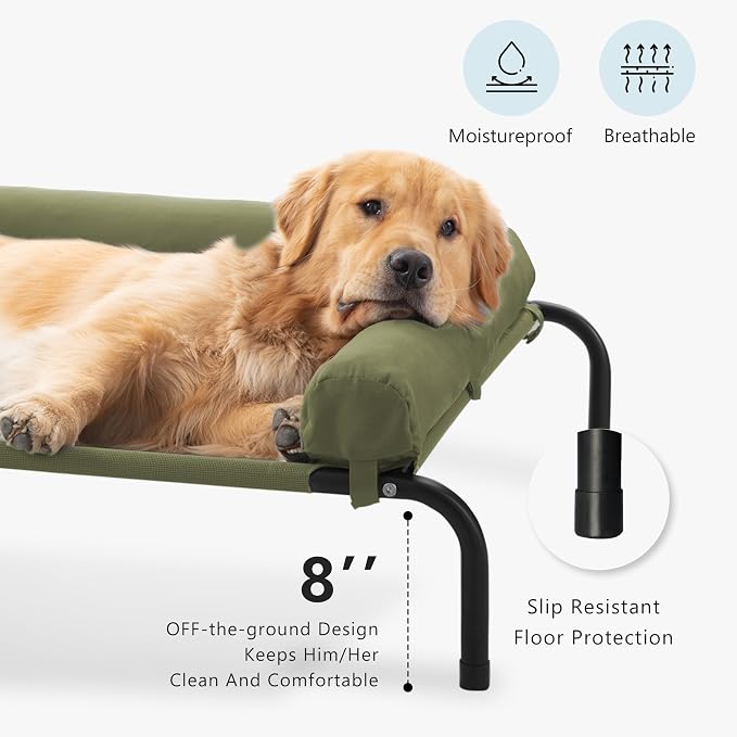Cooling Elevated Dog Bed for Large Dogs, Indoor & Outdoor Raised Dog Bed | Portable,with Breathable Mesh, Chew Proof Pet Hammock Cots with Removable and Waterproof Bolsters