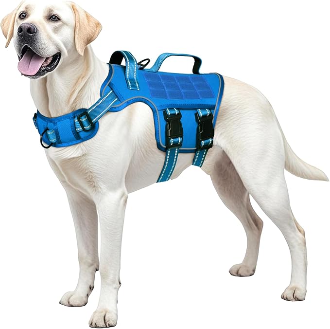 Dog Harness for Large Dogs, No Pull Tactical Vest with Front Clips | Easy Contrl Handle, Breathable Soft Padded, Adjustable, Reflective, Heavy Duty, Easy Take On & Off, Blue X-Large