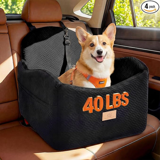 Dog Car Seat for Medium/Small Dogs, Dog Booster Car Seat, Pet Booster Seats Up to 40lbs with Waterproof Layer, 3 Storage Pockets and Safety Belt (Black)