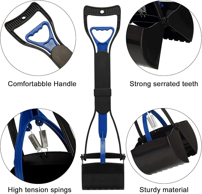 Pooper Scooper Long Handle Top Paw Jaws Poop Scoop Dog Sanitary Waste Pickup Removal for Small,Medium, Large, XL Pets Waste Bag Holder Feces Remover Portable Heavy Duty Disposer with Bags