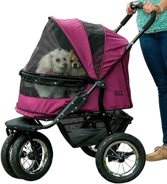 Pet Gear No-Zip Double Pet Stroller, NEW Boysenberry | Zipperless Entry, For Single or Multiple Dogs/Cats, Plush Pad + Weather Cover Included, Large Gel-Filled Tires
