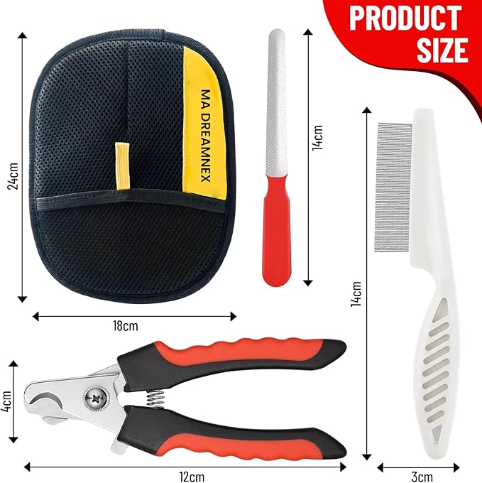 MA DREAMNEX - Pet Hair Remover Glove - 4-in-1 Grooming Kit with Hair Removal Glove, Nail Clippers, Comb & File - Dog & Cat Grooming Tools for Furniture, Clothes & Fur”