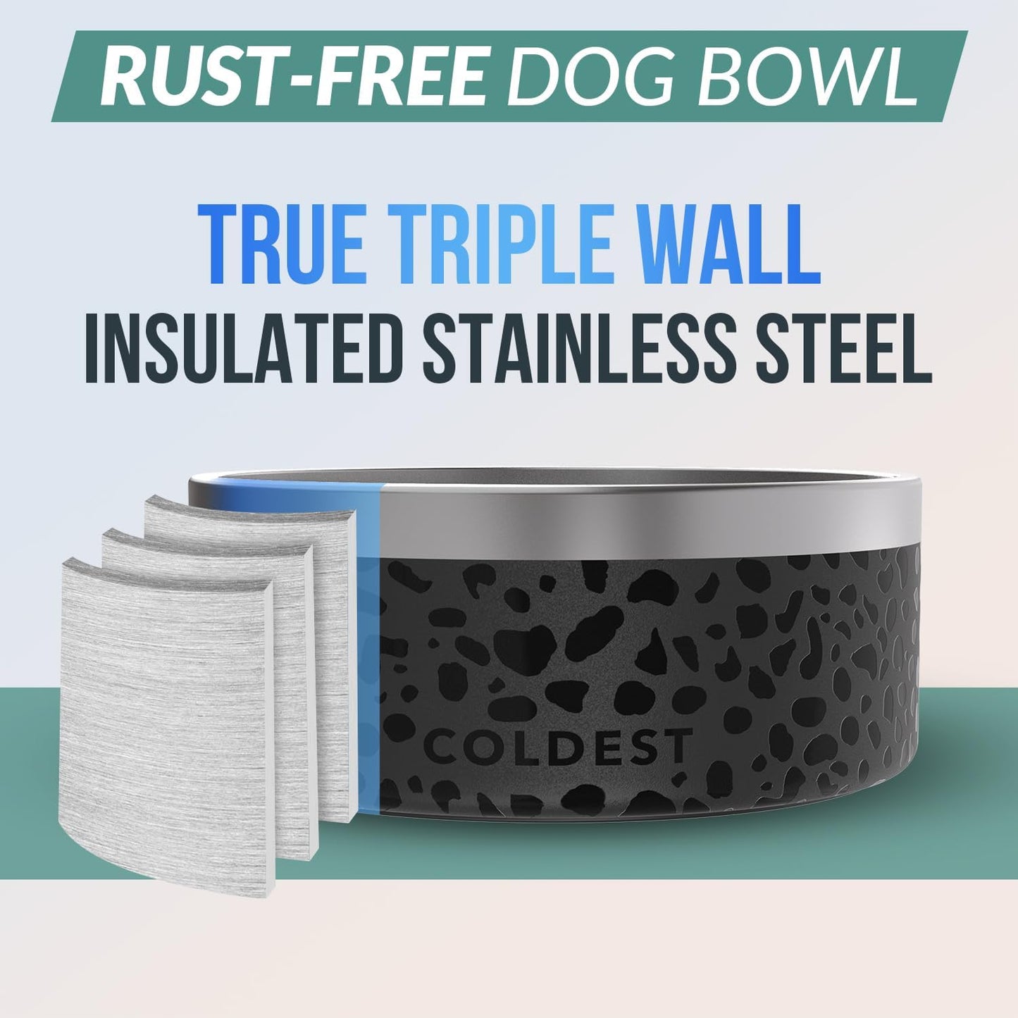 Coldest Dog Bowl - Anti Rust Metal, Non Slip, 3 Layers Insulated Stainless Steel Dog Bowls - Spill Proof & Heavy Duty - Water Bowl for Dogs, Cats & Pets, Dish Washer Safe (100 oz, Black Leopard)