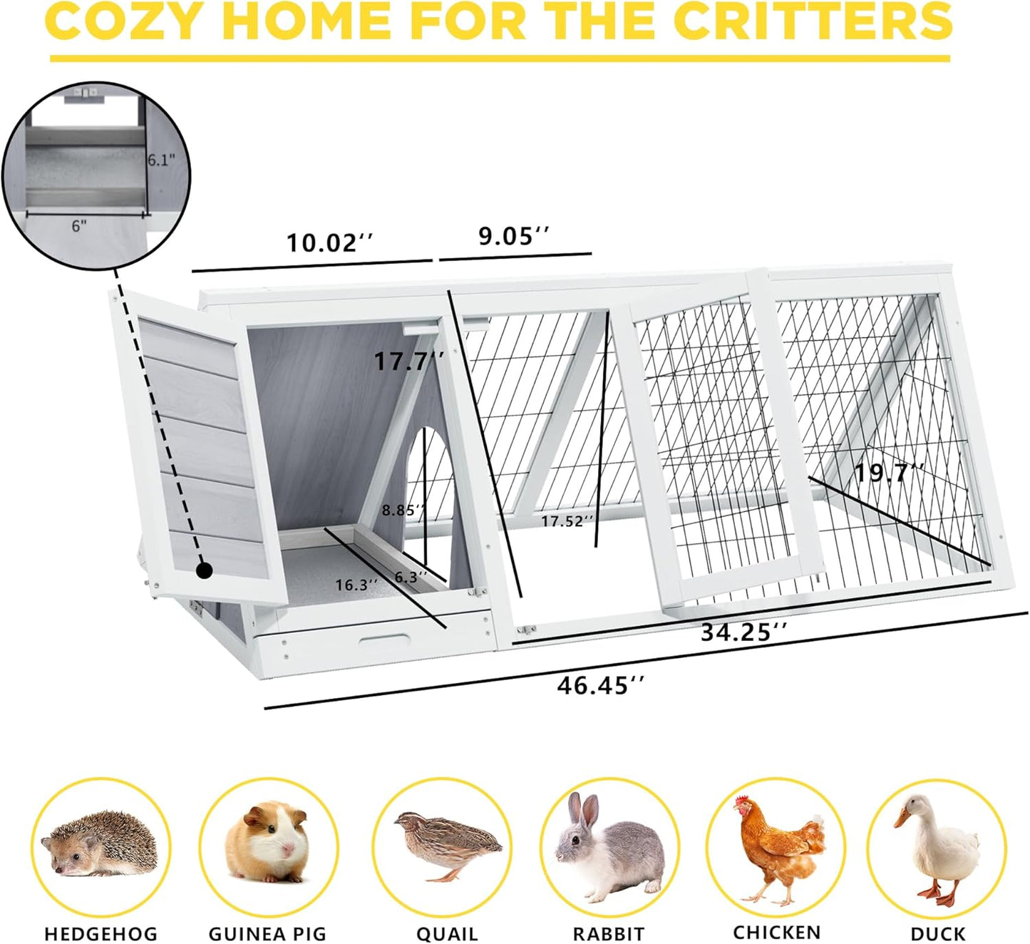 Quail Cages,Wooden Chicken Coop,Nesting Boxes for Chickens,Brooder Box Indoor Outdoor,A-Frame Poultry Duck House with Ventilating Wire Rabbit Hutch for Small Animals,Sold by Zyphorinth (Grey)